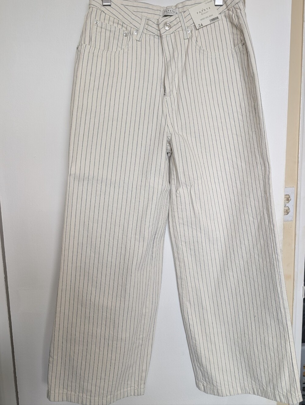 Papaya Cream Pinstripe Wide-Leg Jeans